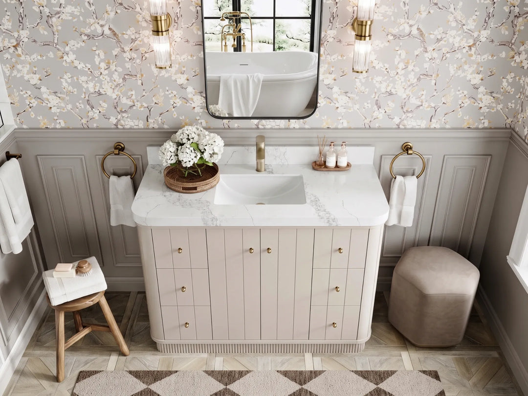 Houston 48 in. W x 22 in. D Free Standing Curved Edge Single Sink Bathroom Vanity | 
              
                Fine Grain Linen Beige
                
                  
             - HOU_FNG_CARM_48S - photo №17