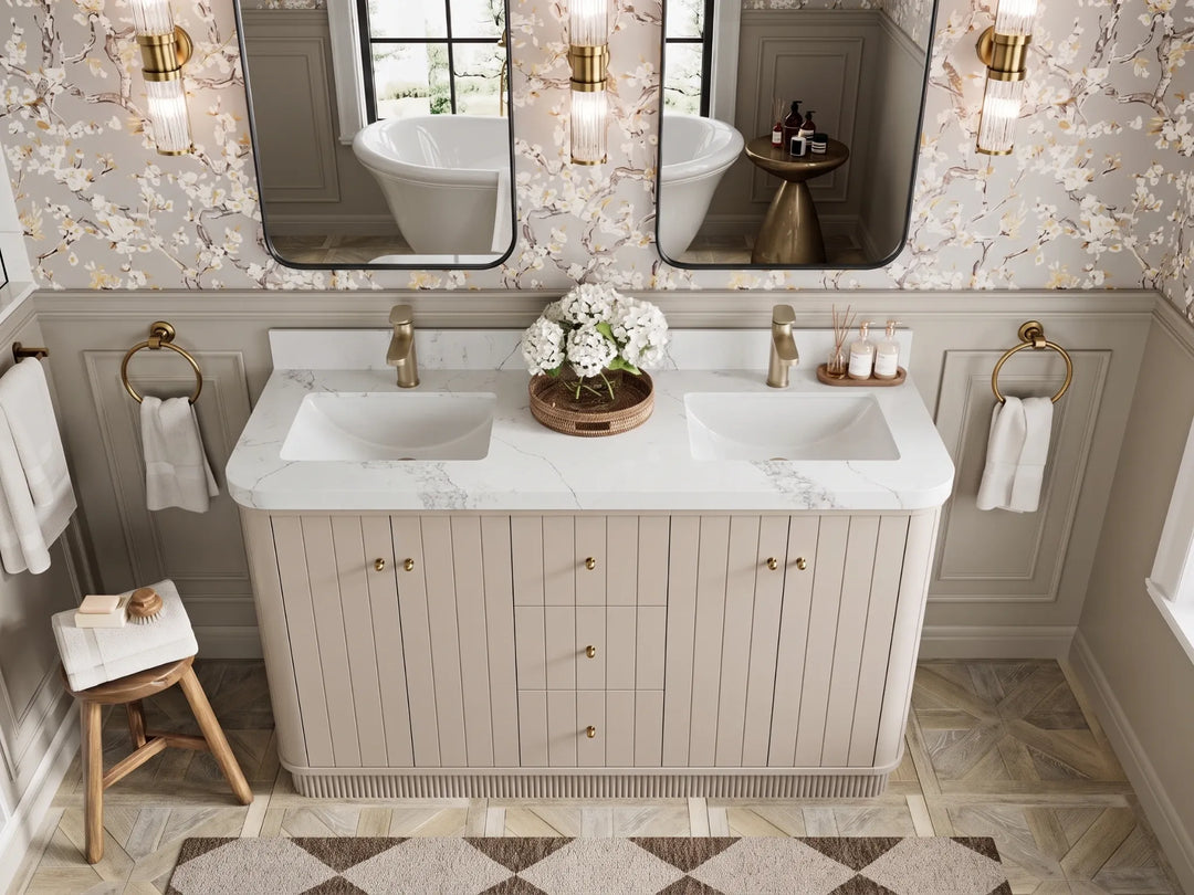 Houston 60 in. W x 22 in. D Free Standing Curved Edge Double Sink Bathroom Vanity | 
              
                Fine Grain Linen Beige
                
                  
             - HOU_FNG_CARM_60D - photo №16