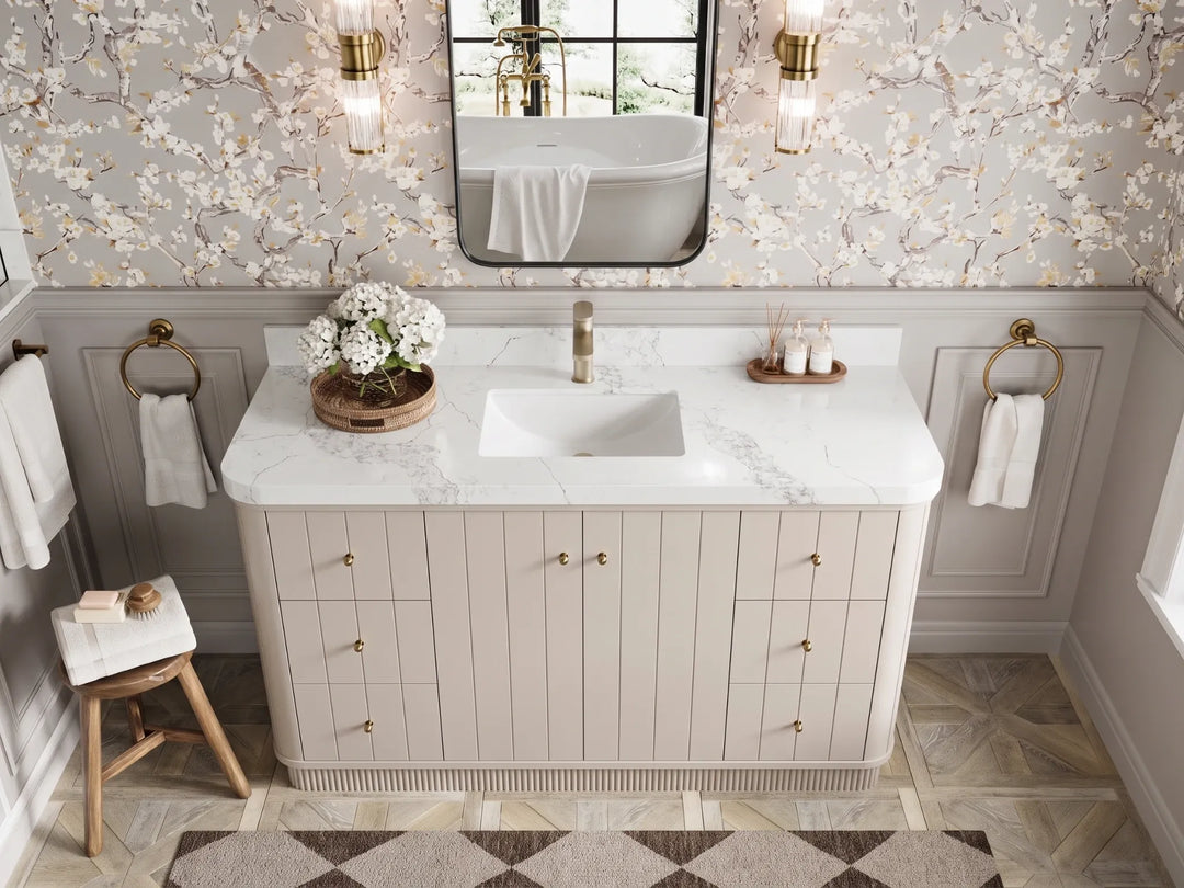Houston 60 in. W x 22 in. D Free Standing Curved Edge Single Sink Bathroom Vanity | 
              
                Fine Grain Linen Beige
                
                  
             - HOU_FNG_CARM_60S - photo №17