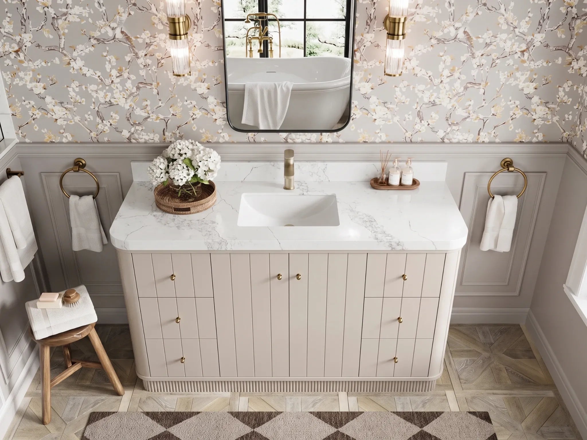Houston 60 in. W x 22 in. D Free Standing Curved Edge Single Sink Bathroom Vanity