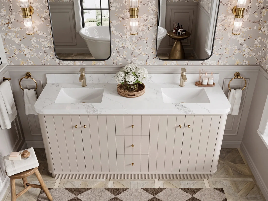 Houston 72 in. W x 22 in. D Free Standing Curved Edge Double Sink Bathroom Vanity | 
              
                Fine Grain Linen Beige
                
                  
             - HOU_FNG_CARM_72D - photo №19