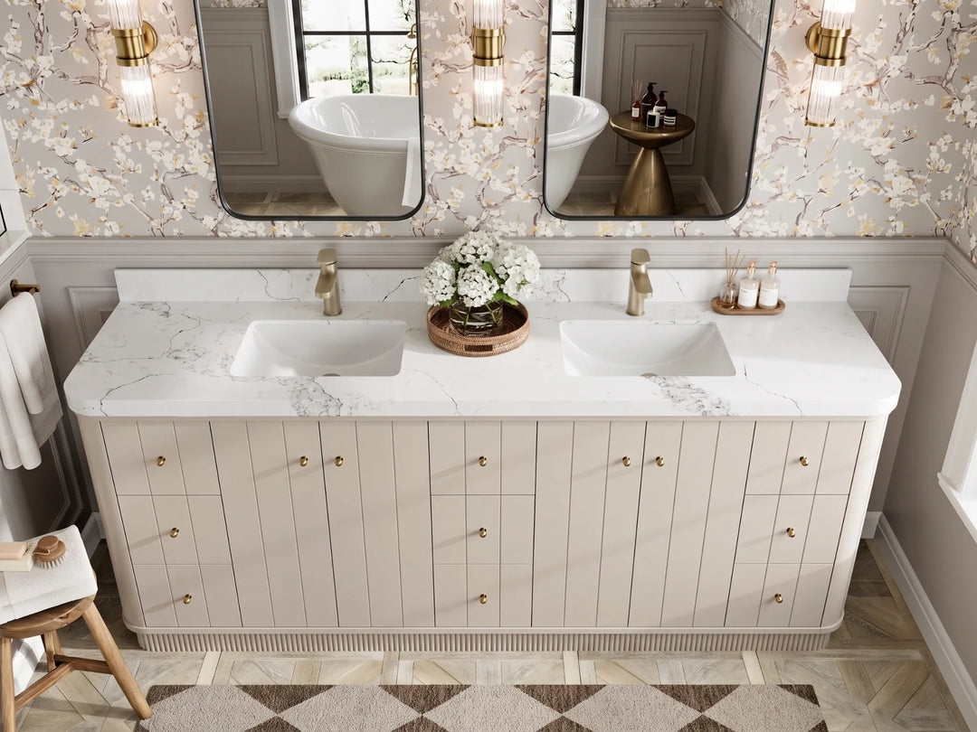 Houston 84 in. W x 22 in. D Free Standing Curved Edge Double Sink Bathroom Vanity | 
              
                Fine Grain Linen Beige
                
                  
             - HOU_FNG_CARM_84D - photo №18