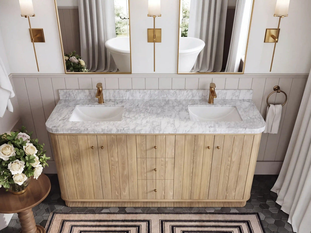 Houston White Oak 72 in. W x 22 in. D Free Standing Curved Edge Double Sink Bathroom Vanity | 
              
                Nordic White Oak
                
                  
             - HOU_WHOK_NORW_CARM_72D - photo №7