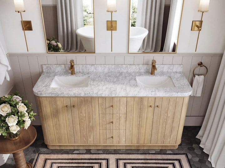 Houston White Oak 72 in. W x 22 in. D Free Standing Curved Edge Double Sink Bathroom Vanity - photo 7