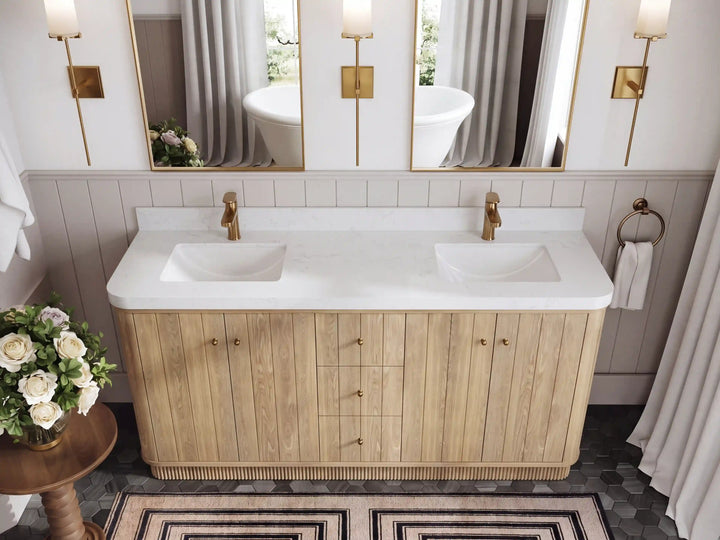 Houston White Oak 72 in. W x 22 in. D Free Standing Curved Edge Double Sink Bathroom Vanity - photo 8