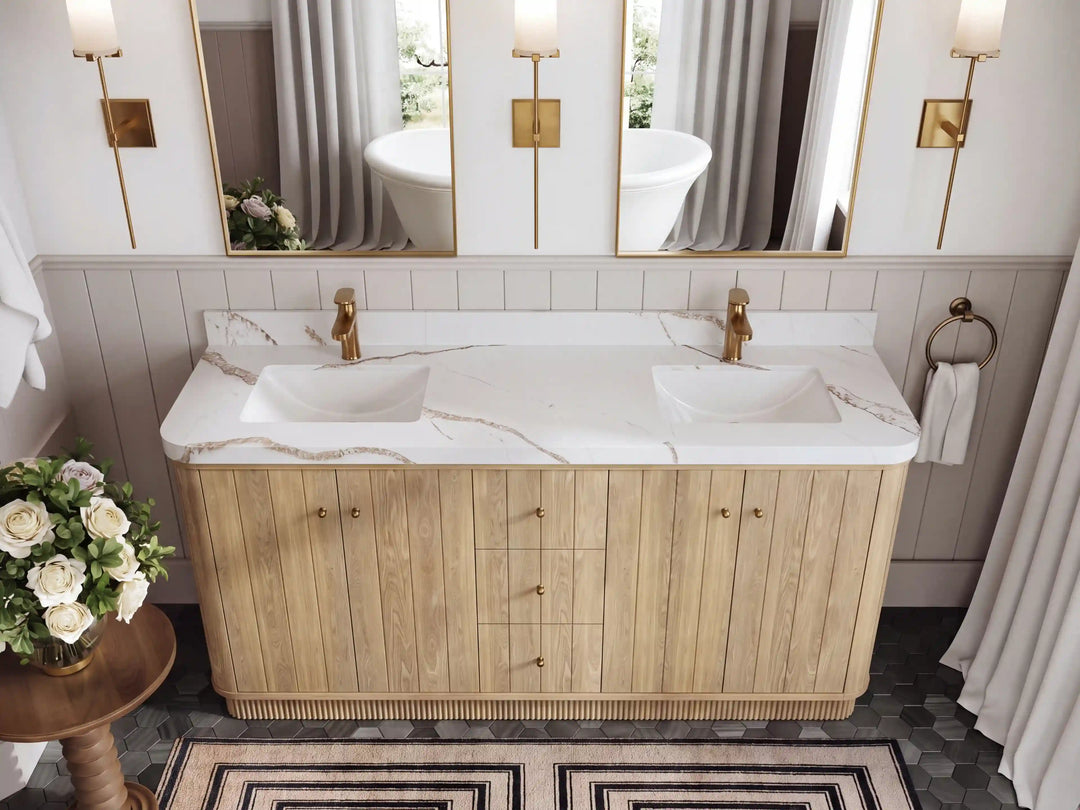 Houston White Oak 72 in. W x 22 in. D Free Standing Curved Edge Double Sink Bathroom Vanity | 
              
                Nordic White Oak
                
                  
             - HOU_WHOK_NORW_CARM_72D - photo №9