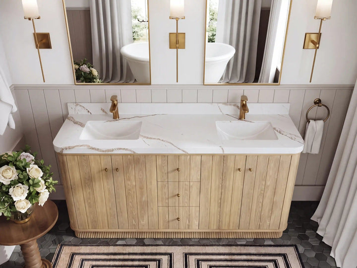 Houston White Oak 72 in. W x 22 in. D Free Standing Curved Edge Double Sink Bathroom Vanity - photo 9