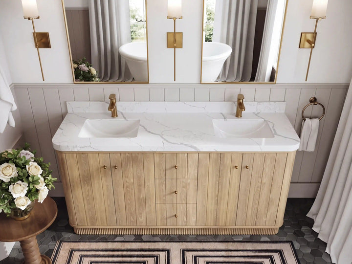 Houston White Oak 72 in. W x 22 in. D Free Standing Curved Edge Double Sink Bathroom Vanity - photo 10