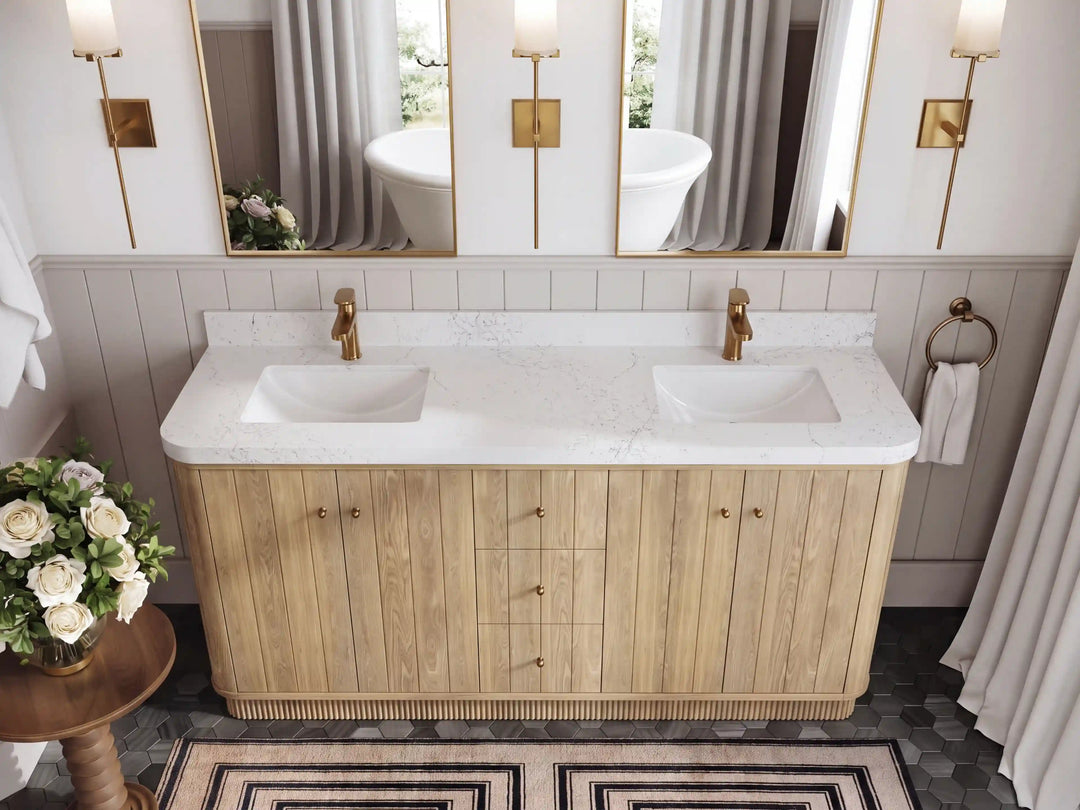 Houston White Oak 72 in. W x 22 in. D Free Standing Curved Edge Double Sink Bathroom Vanity | 
              
                Nordic White Oak
                
                  
             - HOU_WHOK_NORW_CARM_72D - photo №13