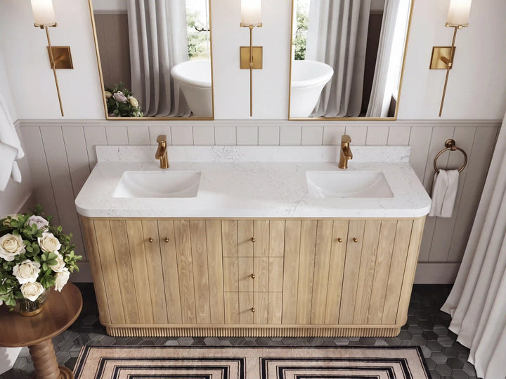 Houston White Oak 72 in. W x 22 in. D Free Standing Curved Edge Double Sink Bathroom Vanity - photo 13