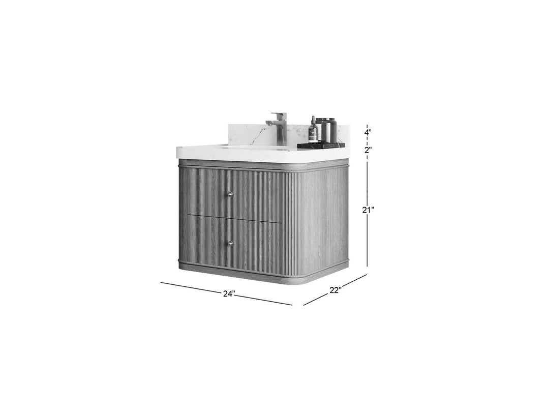 Hampton Floating Teak 24 in. W x 22 in. D Single Sink Bathroom Vanity with Countertop - Dimensions