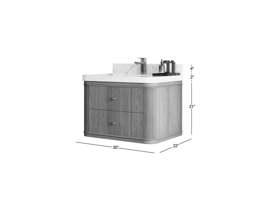 Hampton Floating Teak 30 in. W x 22 in. D Single Sink Bathroom Vanity with Countertop - Dimensions