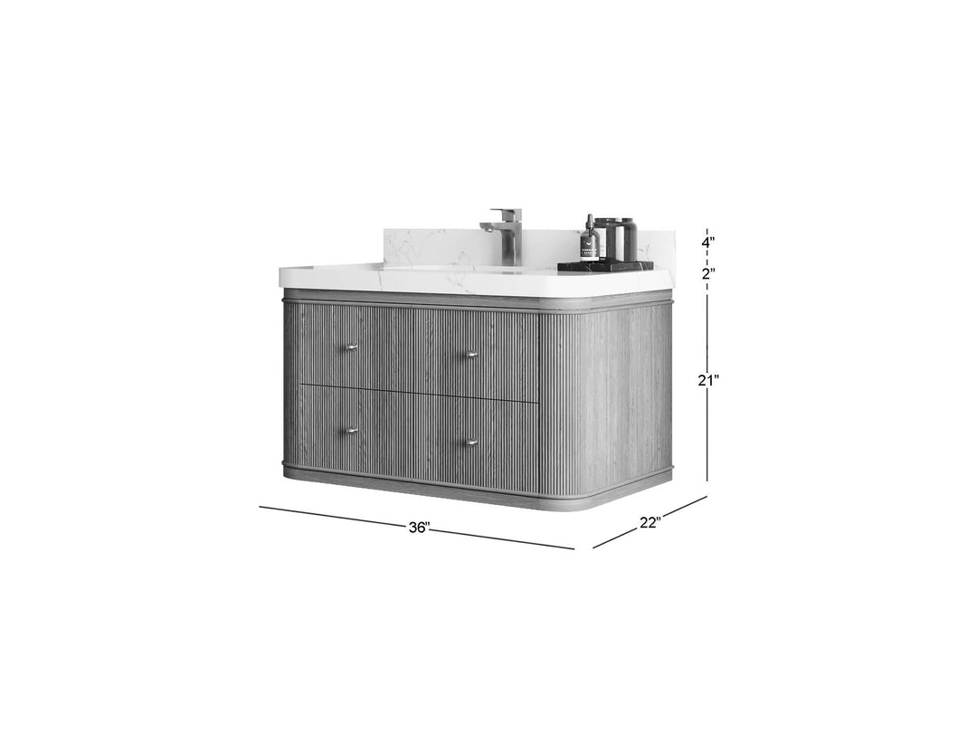 Hampton Floating Teak 36 in. W x 22 in. D Single Sink Bathroom Vanity with Countertop - Dimensions