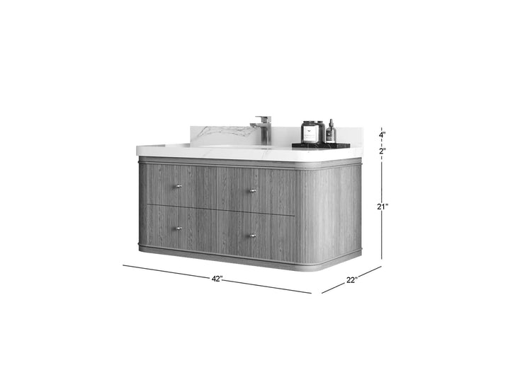 Hampton Floating Teak 42 in. W x 22 in. D Single Sink Bathroom Vanity (Dark Natural) - photo 5