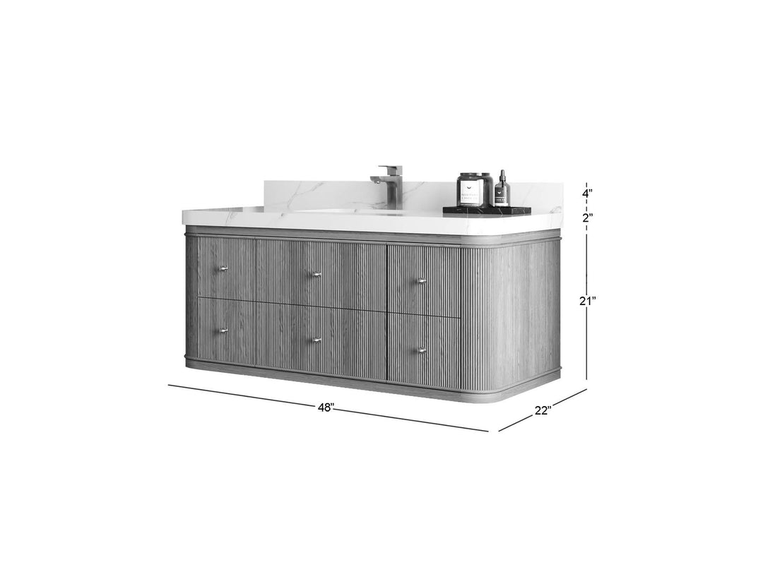 Hampton Floating Teak 48 in. W x 22 in. D Single Sink Bathroom Vanity with Countertop - Dimensions