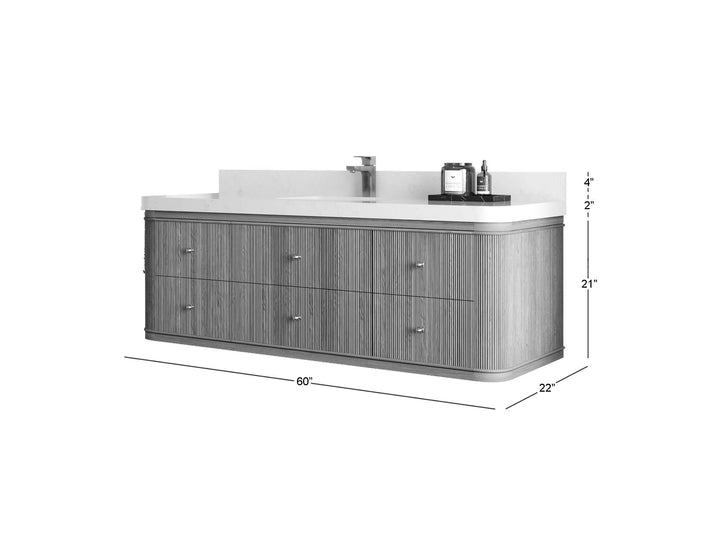 Hampton Floating Teak 60 in. W x 22 in. D Single Sink Bathroom Vanity (Dark Walnut) - photo 5