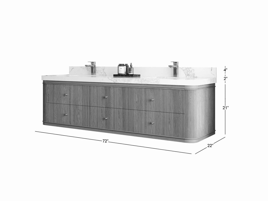 Hampton Floating Teak 72 in. W x 22 in. D Double Sink Bathroom Vanity with Countertop - Dimensions