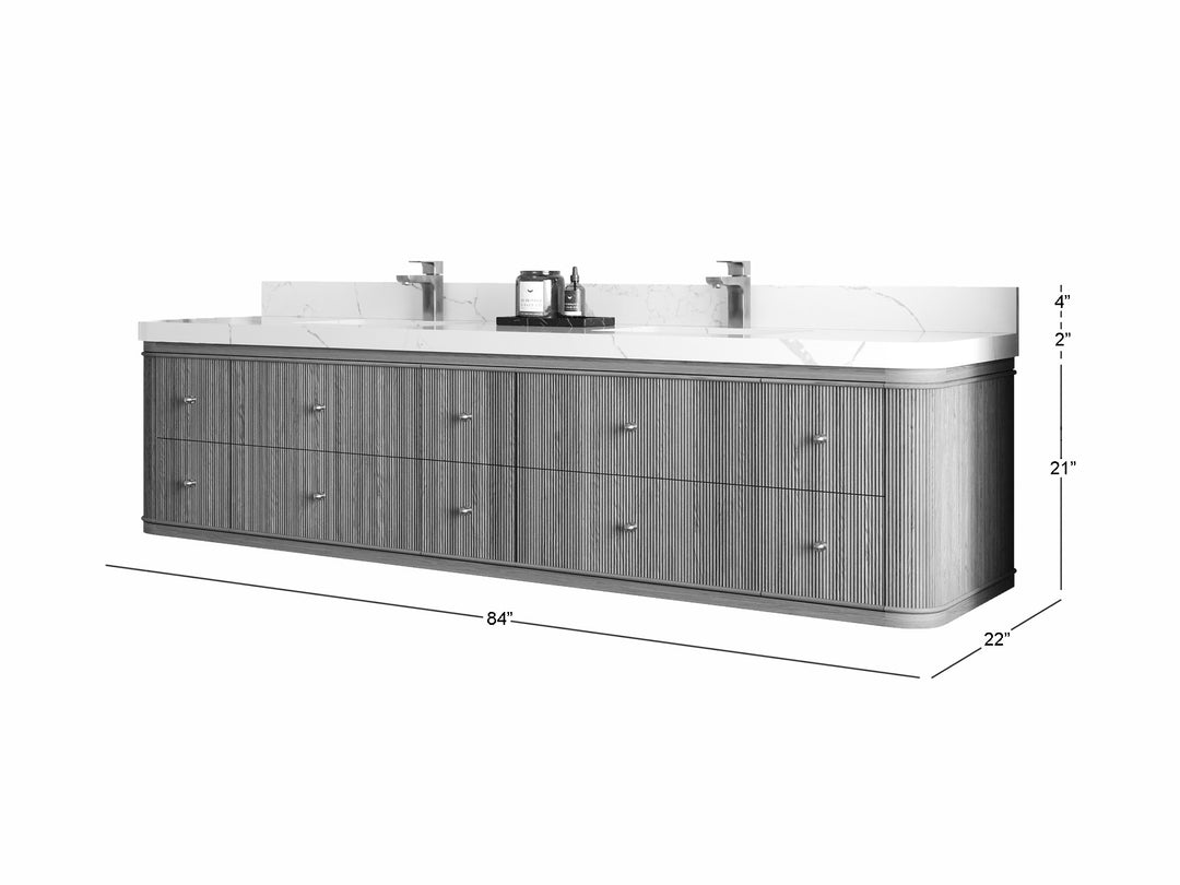 Hampton Floating Teak 84 in. W x 22 in. D Double Sink Bathroom Vanity (Light Natural)