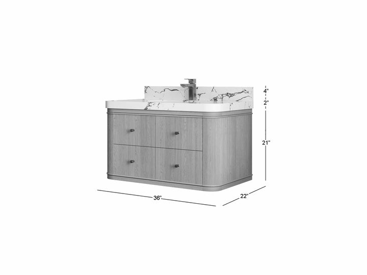 Hampton Floating White Oak 36 in. W x 22 in. D Single Sink Bathroom Vanity - photo 5