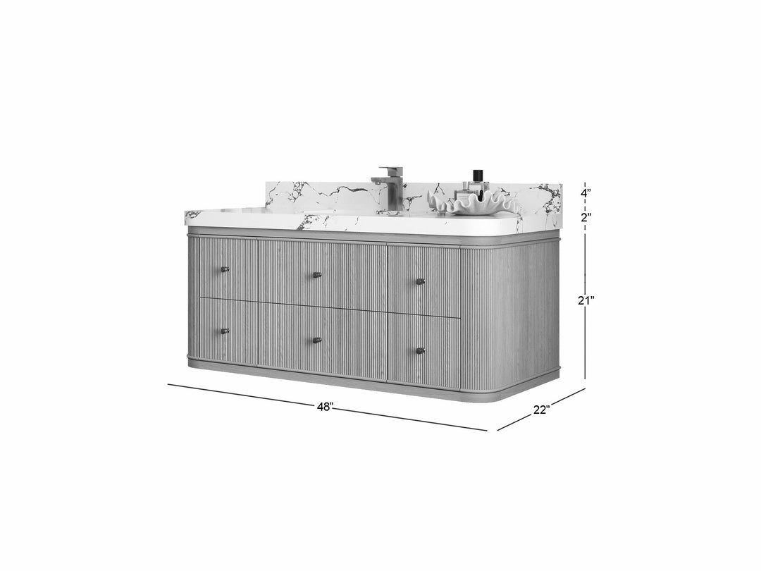 Hampton Floating White Oak 48 in. W x 22 in. D Single Sink Bathroom Vanity with Countertop - Dimensions