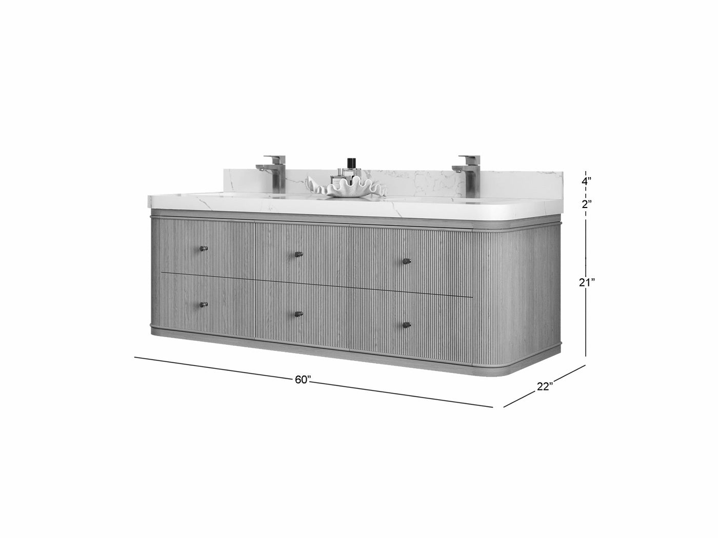 Hampton Floating White Oak 60 in. W x 22 in. D Double Sink Bathroom Vanity