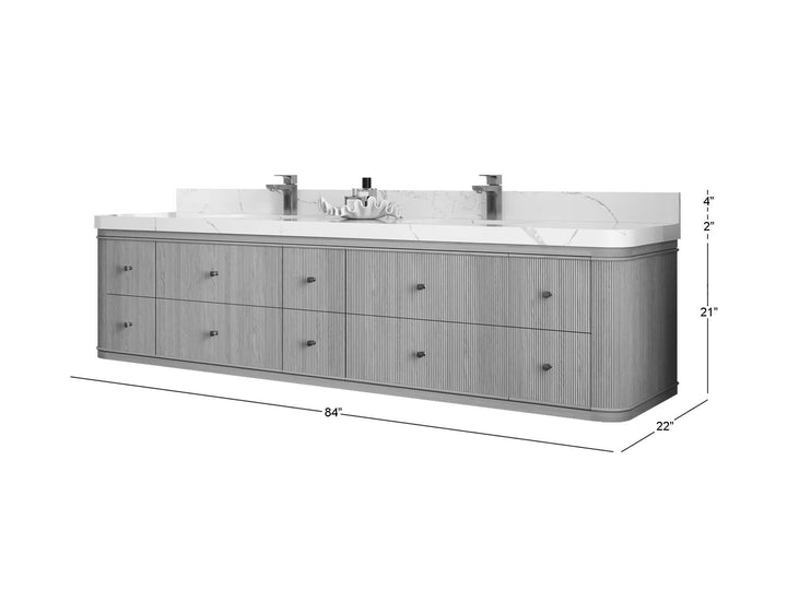 Hampton Floating White Oak 84 in. W x 22 in. D Double Sink Bathroom Vanity - photo 5