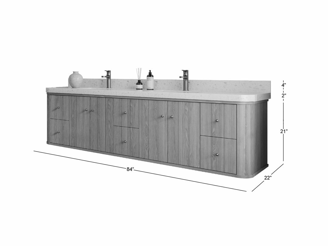 Houston White Oak 84 in. W x 22 in. D Curved Edge Double Sink Bathroom Vanity