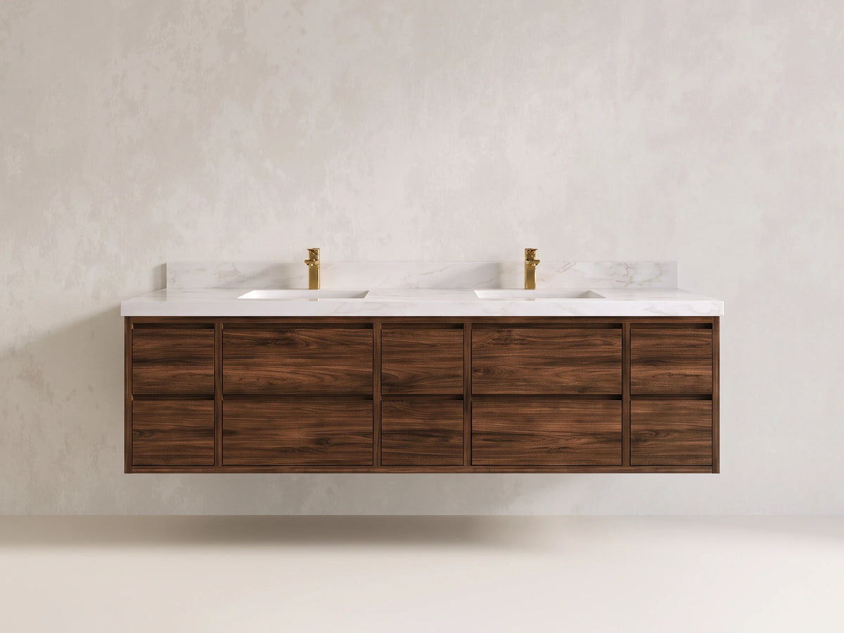 Madison Floating Teak 80 in. W x 22 in. D Double Sink Bathroom Vanity