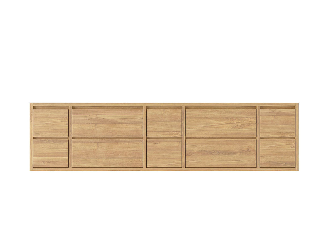 Madison Floating Teak 84 in. W x 22 in. D Double Sink Bathroom Vanity in Light Natural - Cabinet Only