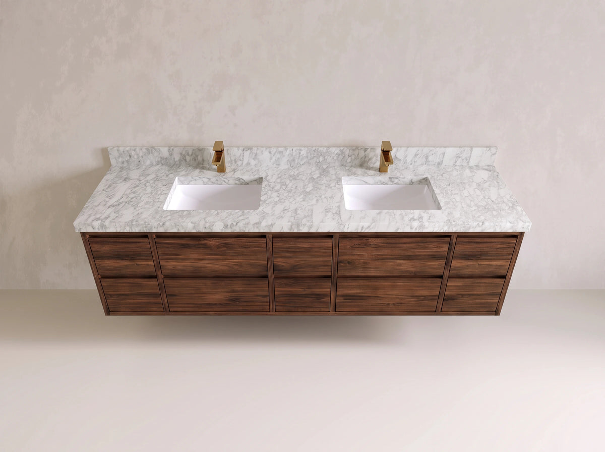 Madison Floating Teak 80 in. W x 22 in. D Double Sink Bathroom Vanity