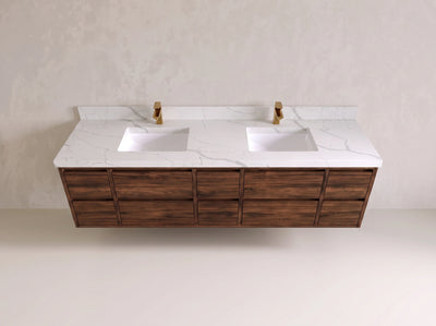 Madison Floating Teak 80 in. W x 22 in. D Double Sink Bathroom Vanity