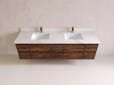 Madison Floating Teak 80 in. W x 22 in. D Double Sink Bathroom Vanity