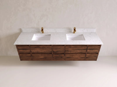 Madison Floating Teak 80 in. W x 22 in. D Double Sink Bathroom Vanity