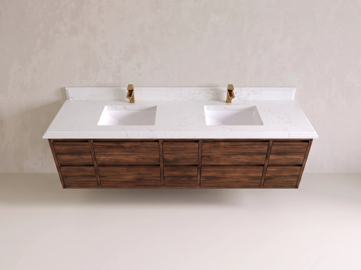 Madison Floating Teak 80 in. W x 22 in. D Double Sink Bathroom Vanity