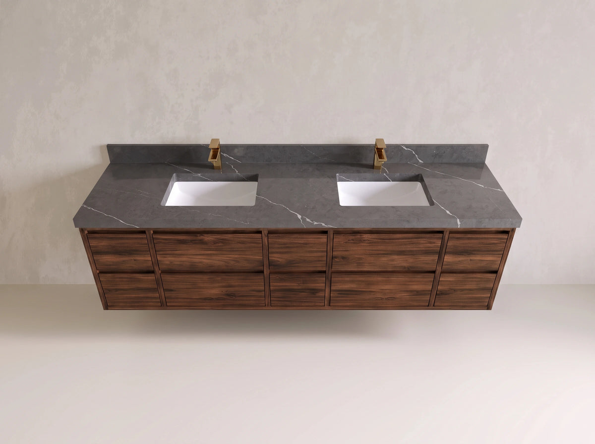 Madison Floating Teak 80 in. W x 22 in. D Double Sink Bathroom Vanity