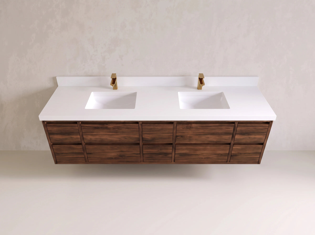 Madison Floating Teak 80 in. W x 22 in. D Double Sink Bathroom Vanity