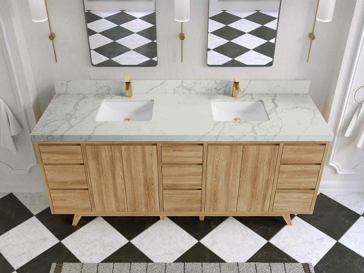 Madison Teak Wood 80 in. W x 22 in. D Double Sink Bathroom Vanity - photo 40