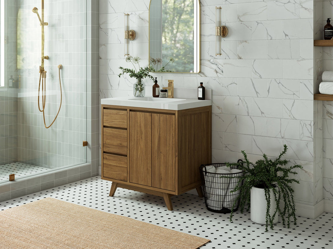 Madison Teak Wood 36" W x 22" D Center Sink Vanity – Perfect for a Modern Bathroom