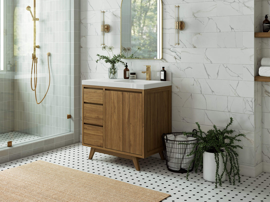 Madison Teak Wood 36 in. W x 22 in. D Right Offset Sink Bathroom Vanity