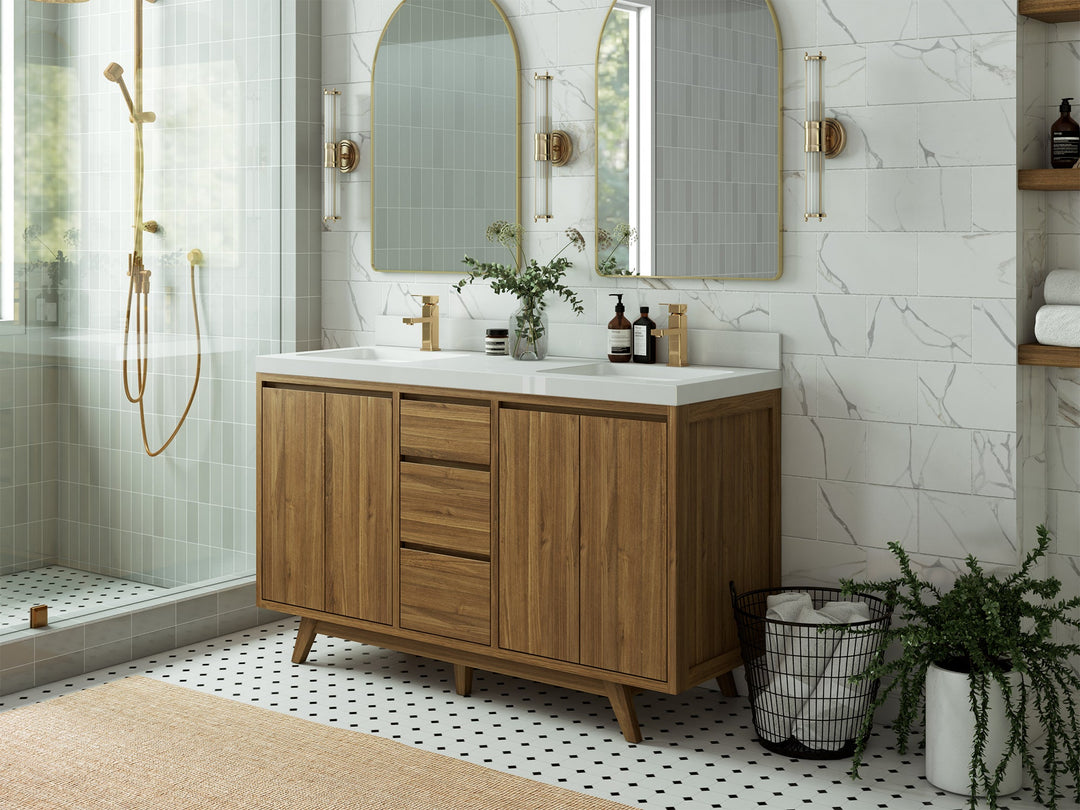 Madison Teak Wood 60 in. W x 22 in. D Double Sink Bathroom Vanity