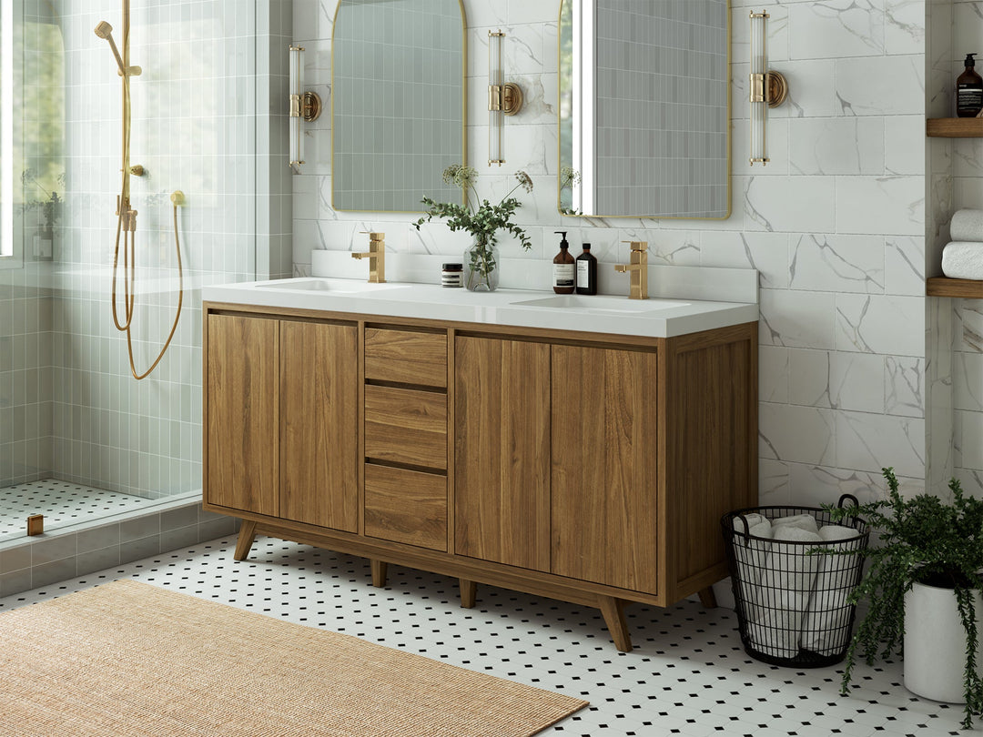 Madison Teak Wood 72 in. W x 22 in. D Double Sink Bathroom Vanity