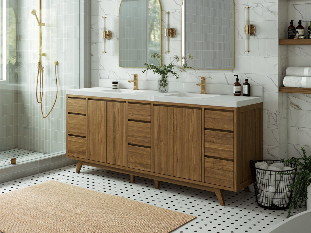 Madison Teak Wood 84 in. W x 22 in. D Double Sink Bathroom Vanity