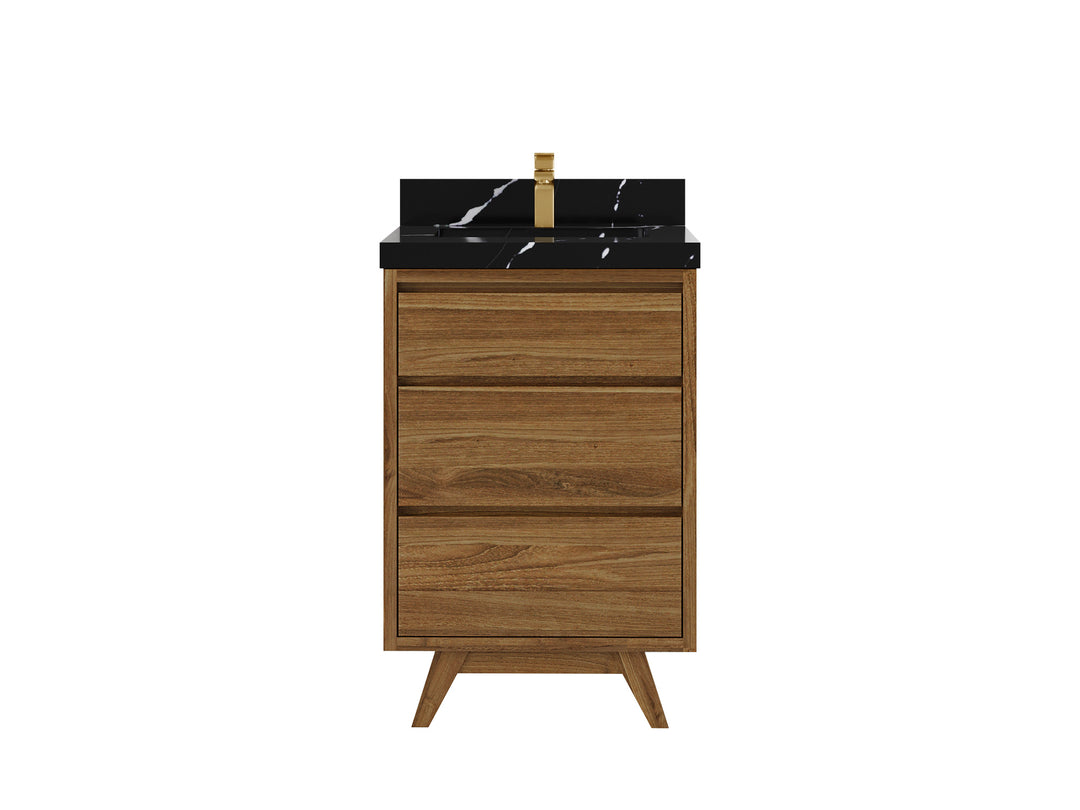 Madison Teak 24 in. W x 22 in. D Single Sink Bathroom Vanity in Dark Natural with 2 in Calacatta Black Quartz Countertop
