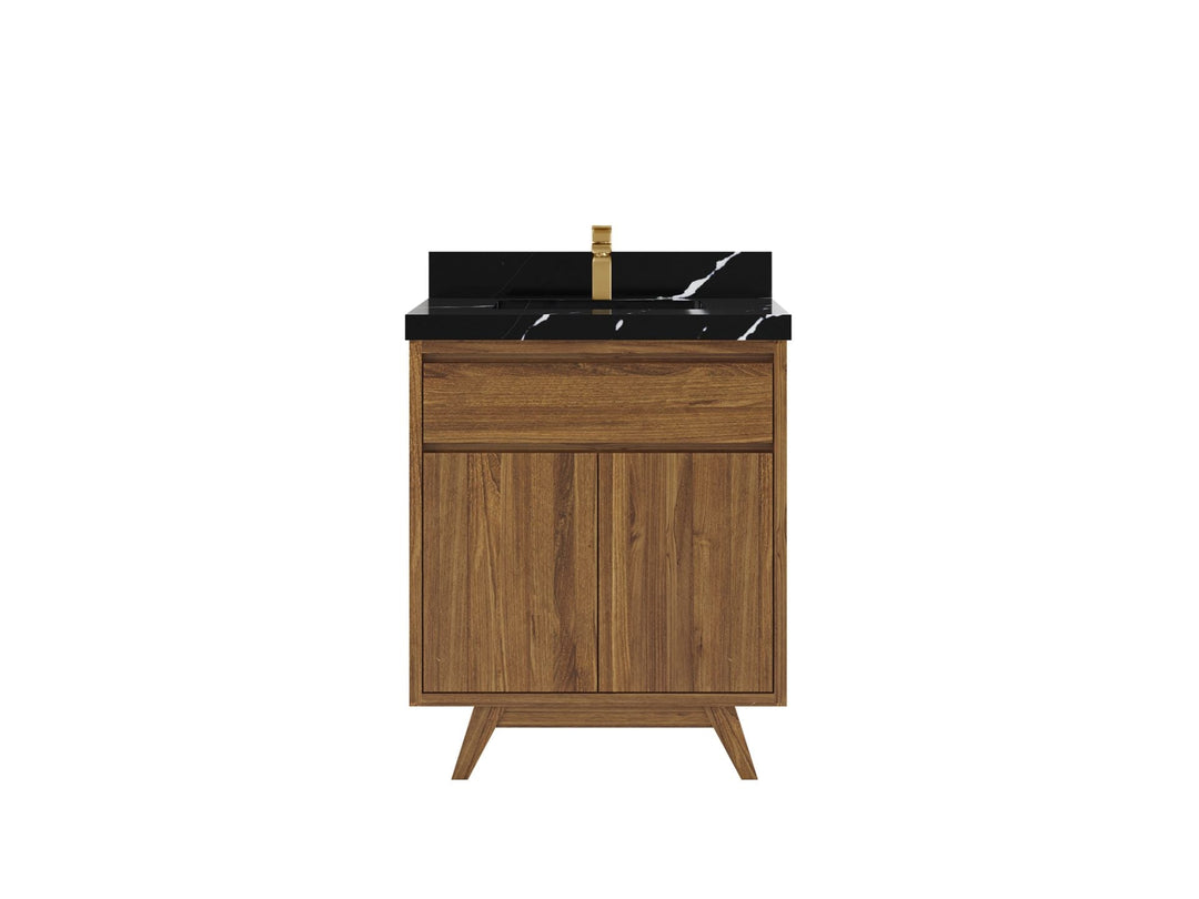 Madison Teak 30 in. W x 22 in. D Single Sink Bathroom Vanity in Dark Natural with 2 in Calacatta Black Quartz Countertop