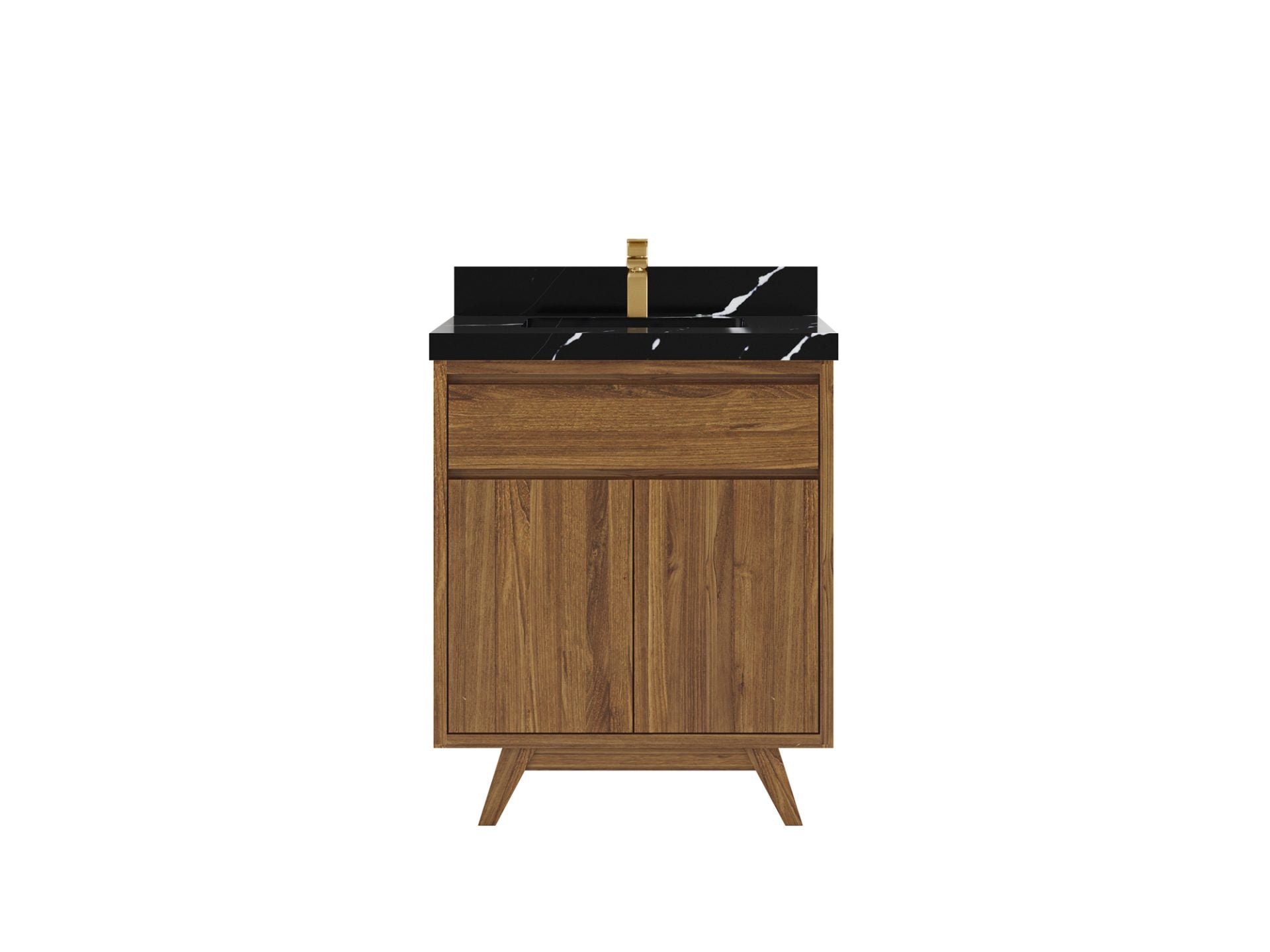 Madison Teak 30 in. W x 22 in. D Single Sink Bathroom Vanity in Dark Natural with 2 in Calacatta Black Quartz Countertop