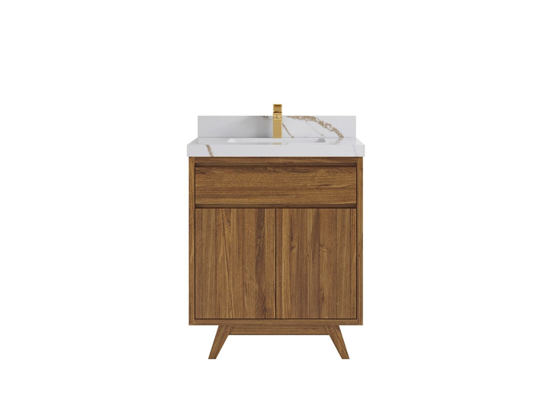 Madison Teak 30 in. W x 22 in. D Single Sink Bathroom Vanity in Dark Natural with 2 in Calacatta Gold Quartz Countertop