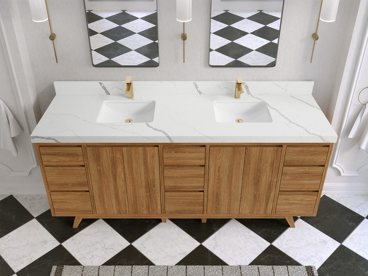 Madison Teak Wood 80 in. W x 22 in. D Double Sink Bathroom Vanity - photo 11