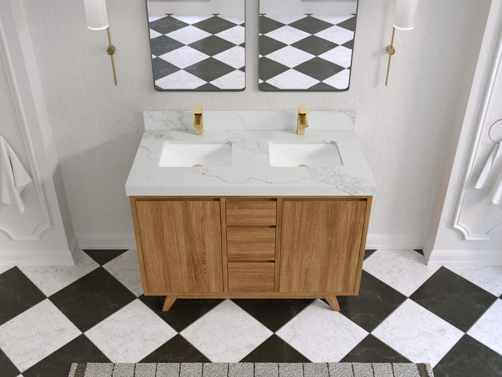 Madison Teak Wood 48 in. W x 22 in. D Double Sink Bathroom Vanity - photo 8