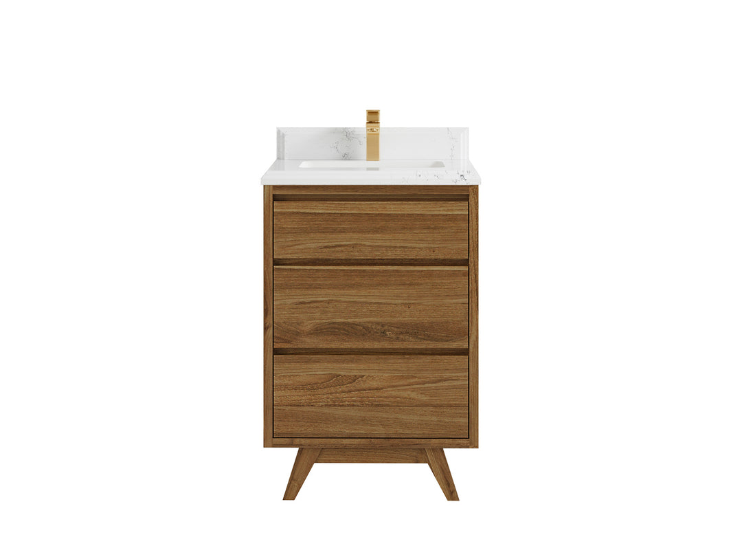 Madison Teak 24 in. W x 22 in. D Single Sink Bathroom Vanity in Dark Natural with 1.5 in Empira White Quartz Countertop 