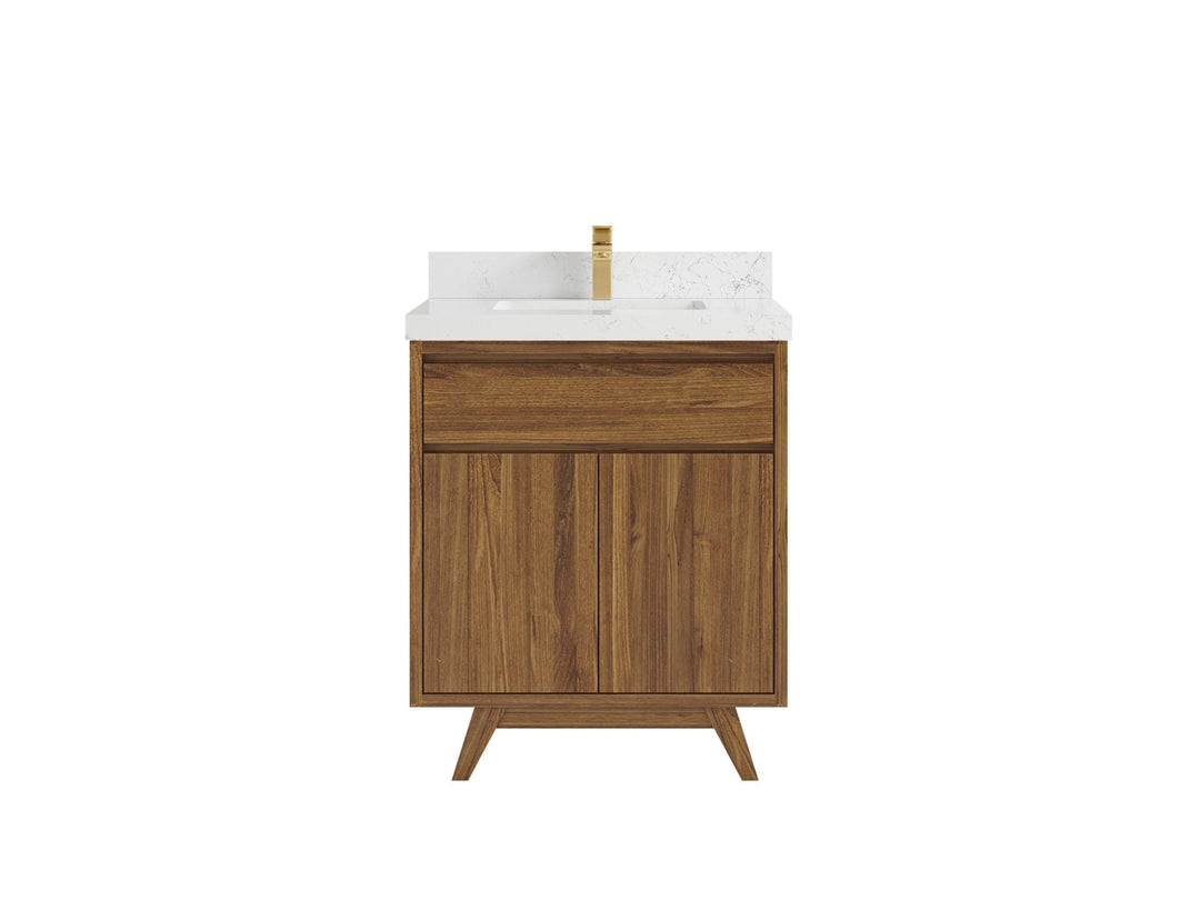 Madison Teak 30 in. W x 22 in. D Single Sink Bathroom Vanity in Dark Natural with 2 in Empira White Quartz Countertop